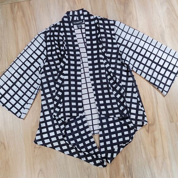 💜Kaktus Ultimate Blue & White Checkered Wide Sleeve Kimono Medium - Picture 1 of 8